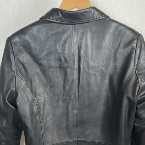 Vtg 90s Wilsons Leather Pelle Studio Jacket Coat Sz Medium Black Fitted Button F - Picture 5 of 11